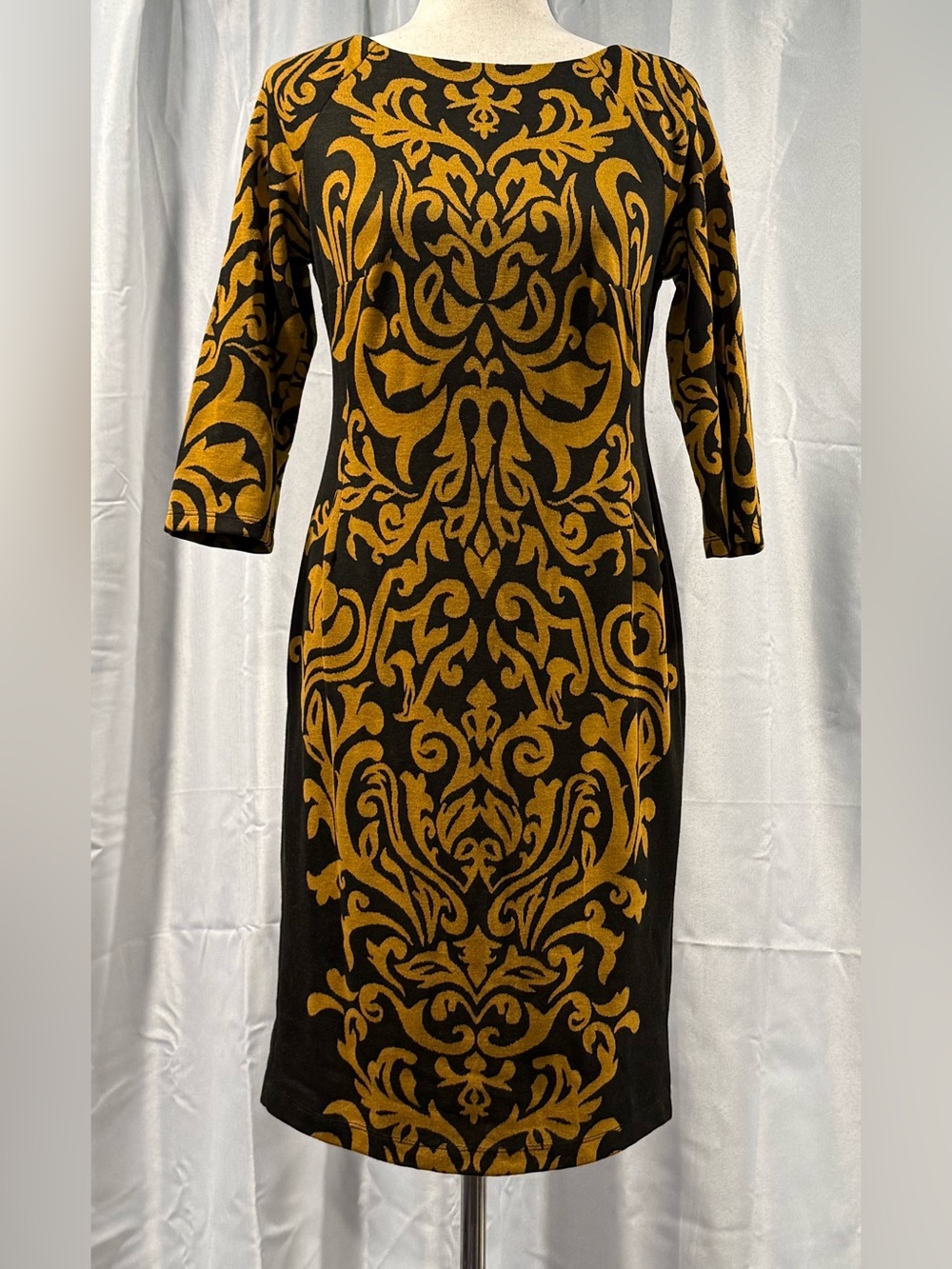 Rabbit Rabbit Rabbit Black and Mustard Baroque Midi Dress